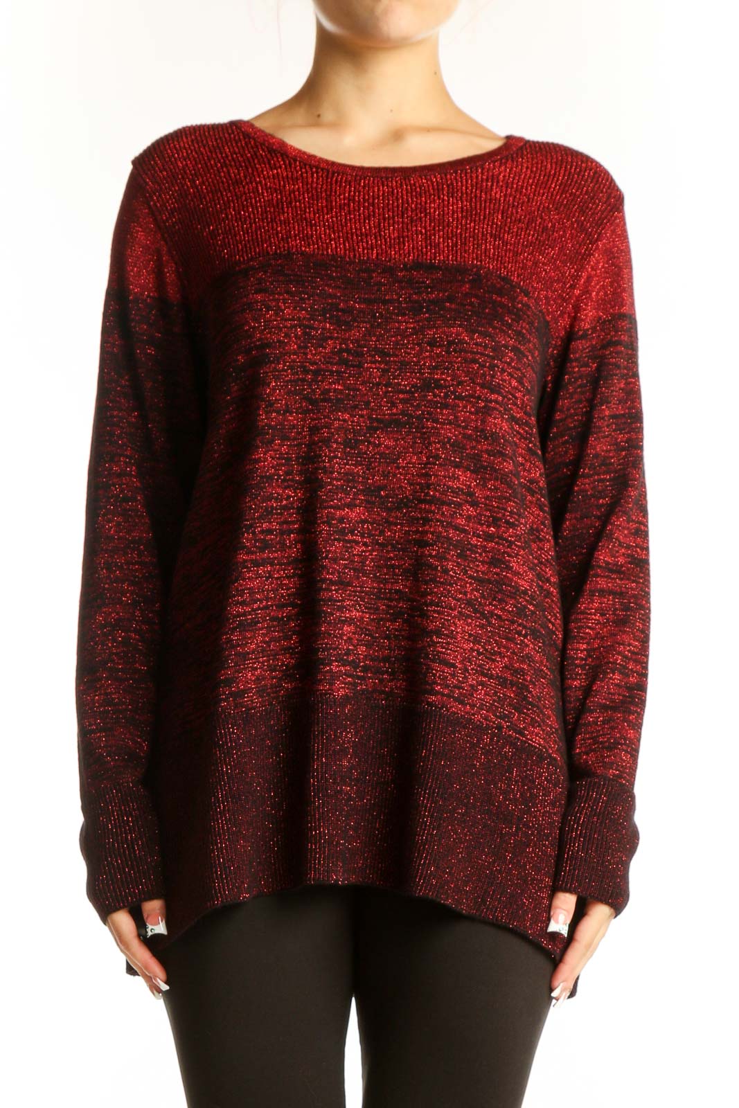Red Metallic Knit Sweater Front