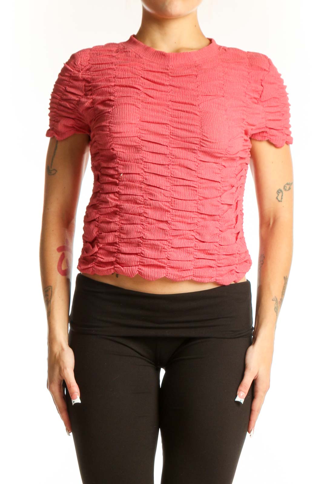 Pink Textured Crop Top Front