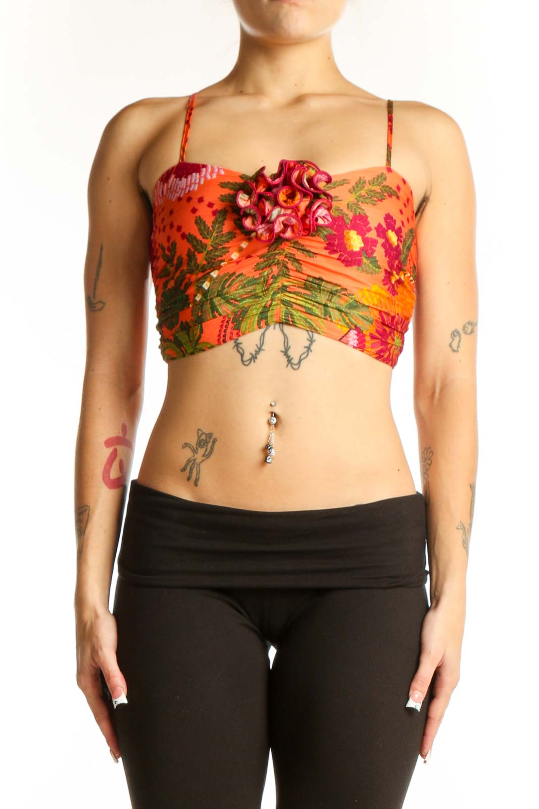 Orange Floral Cropped Camisole Top Front
