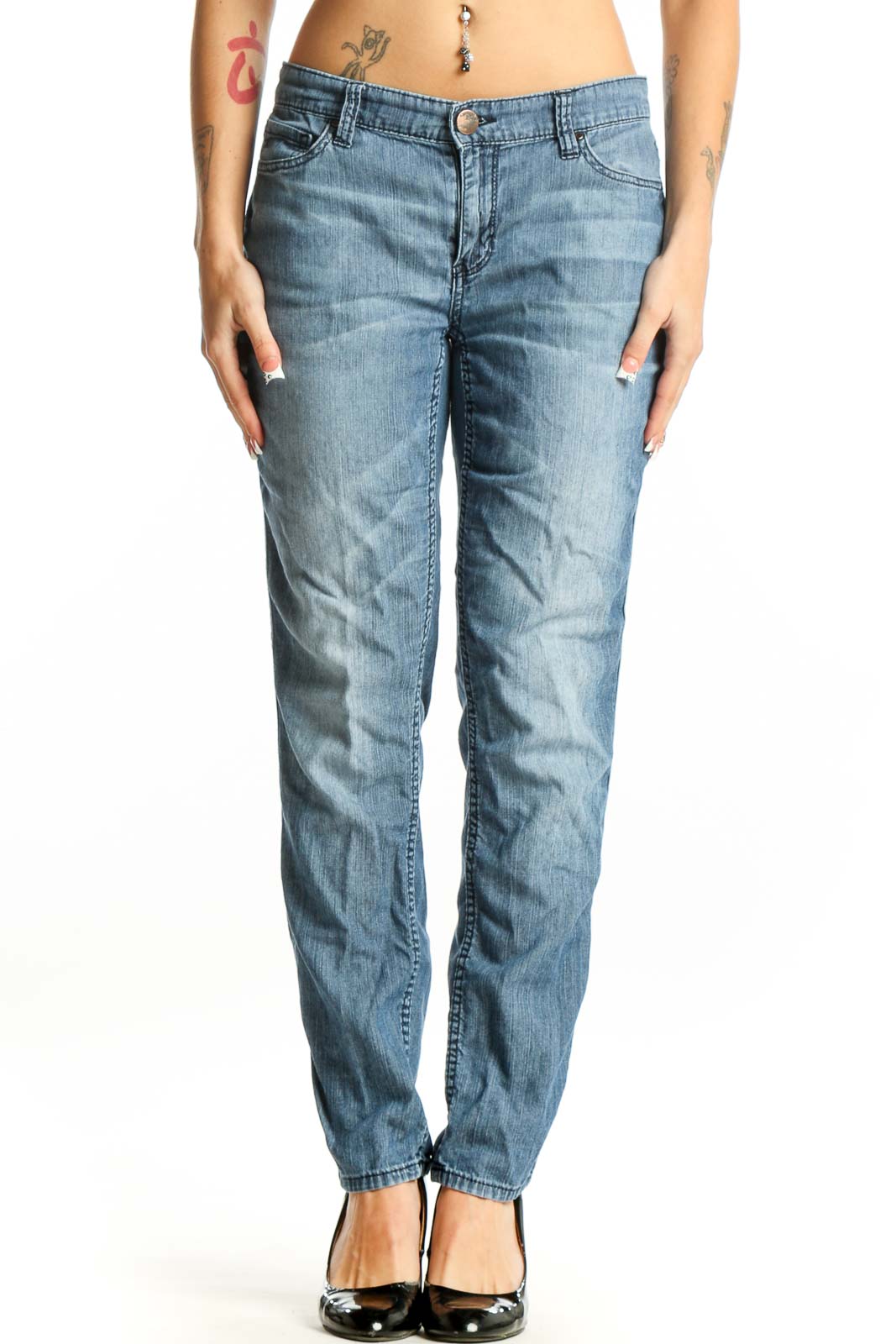 Light Blue Relaxed Fit Straight Leg Jeans Front