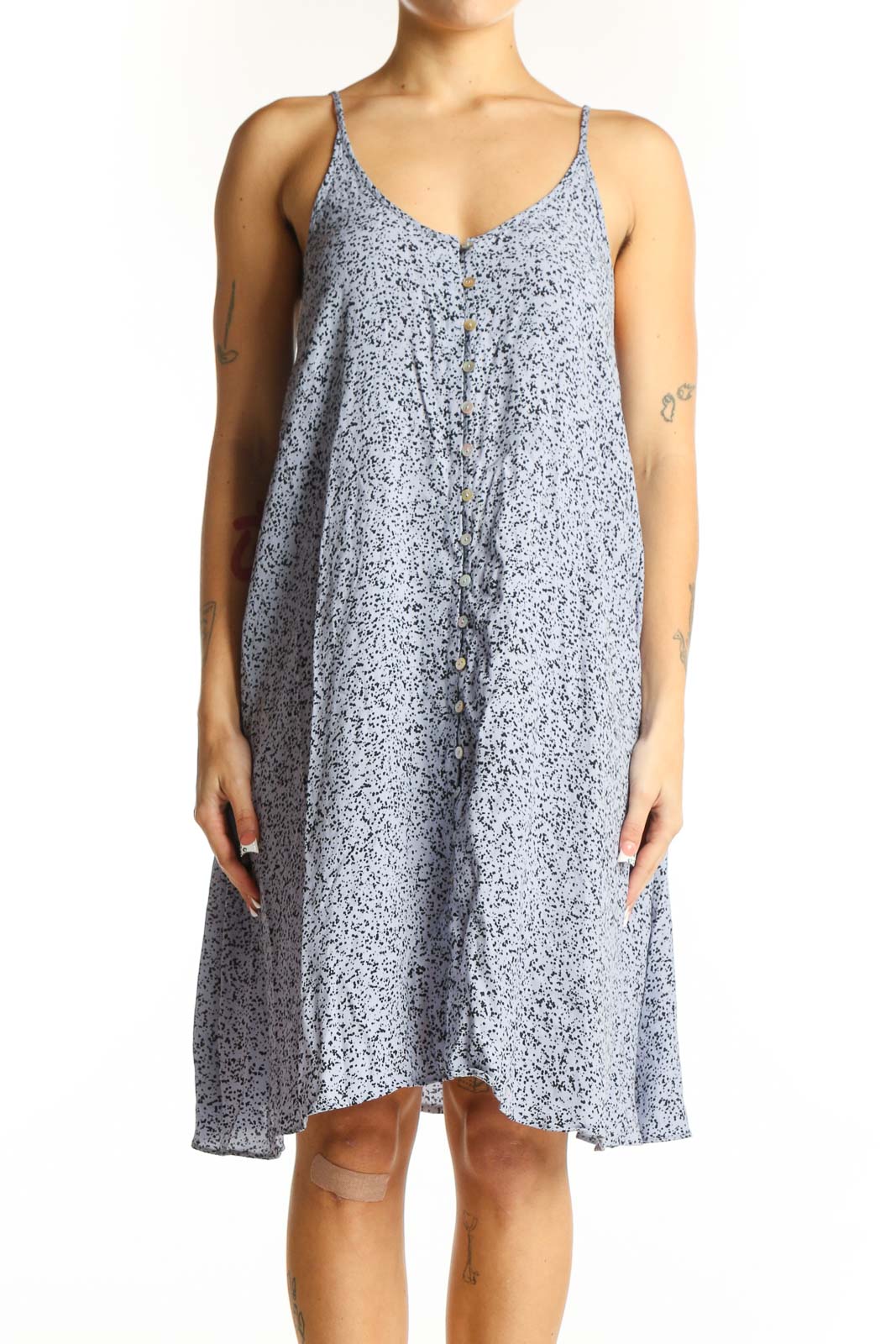 Blue Speckled Spaghetti Strap Sundress Front