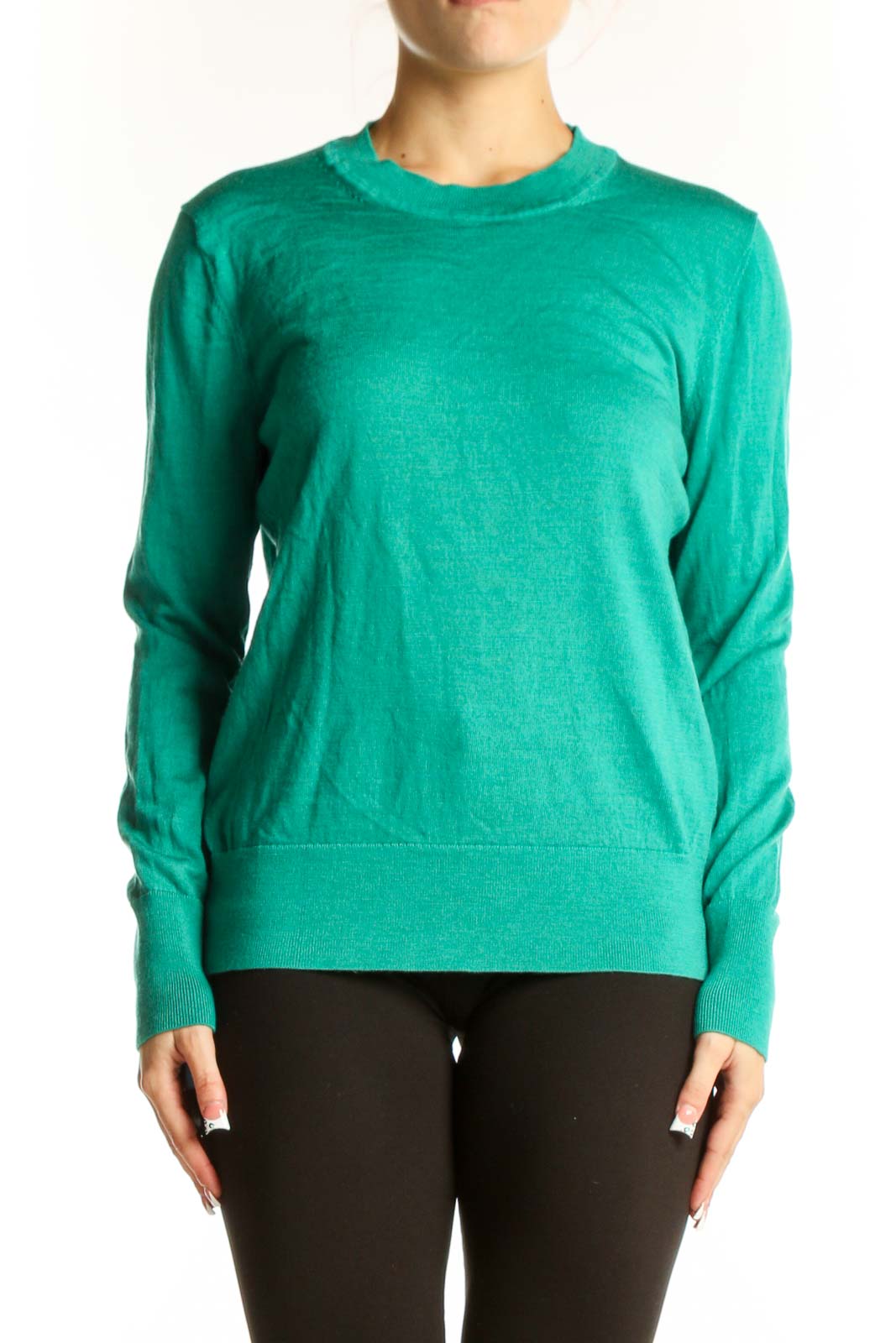 Green Wool Crewneck Sweater Front