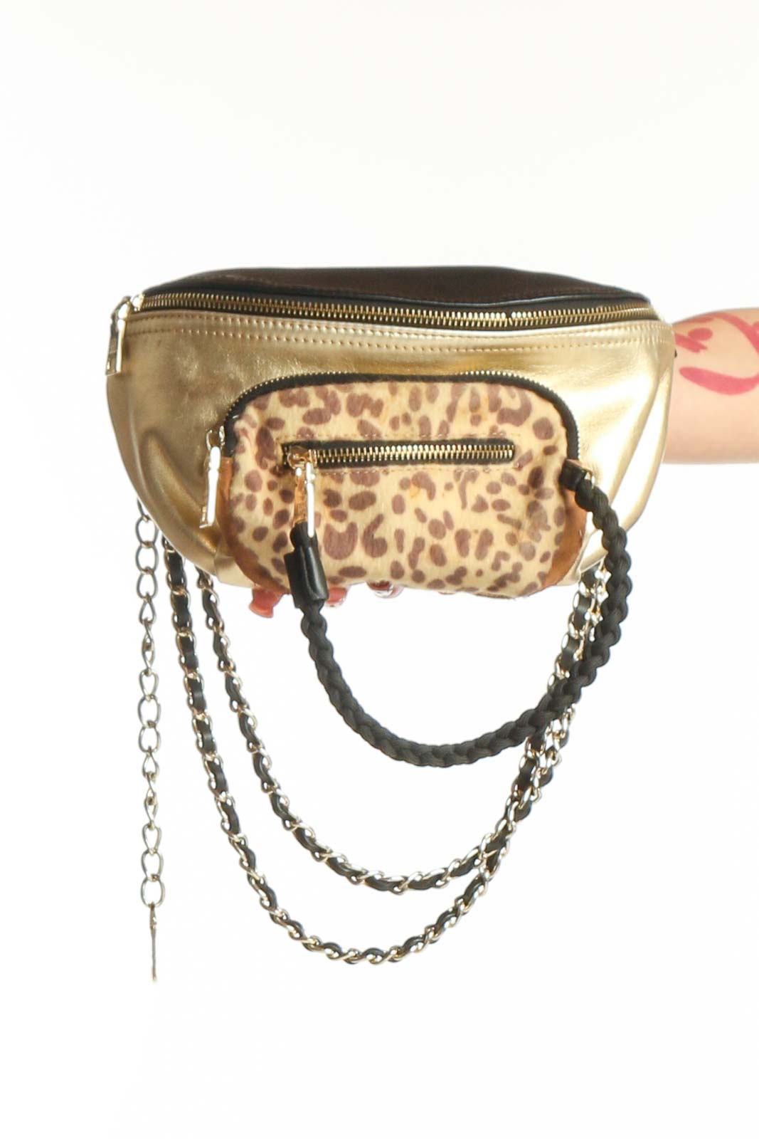 Gold and Leopard Print Crossbody Bag Front