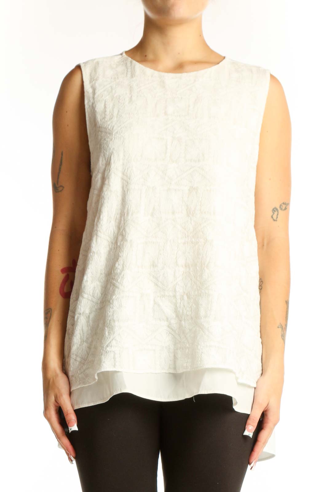 White Layered Sleeveless Blouse Front