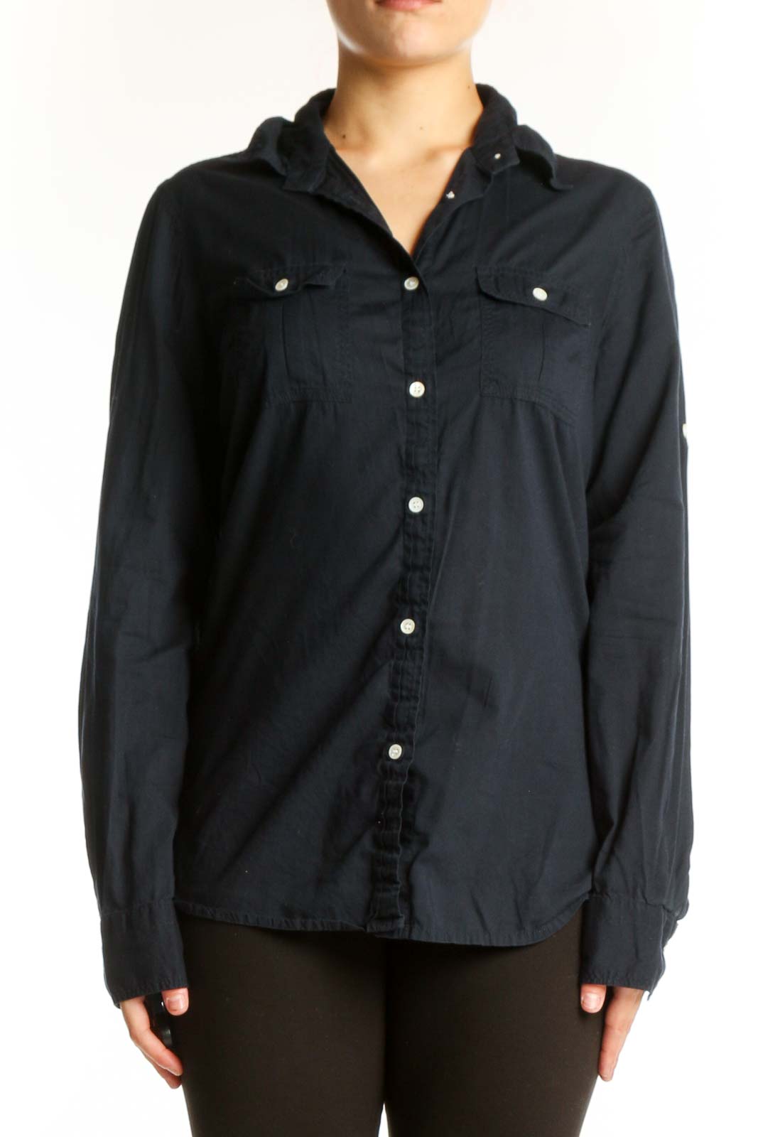Navy Cotton Button-Up Shirt Front