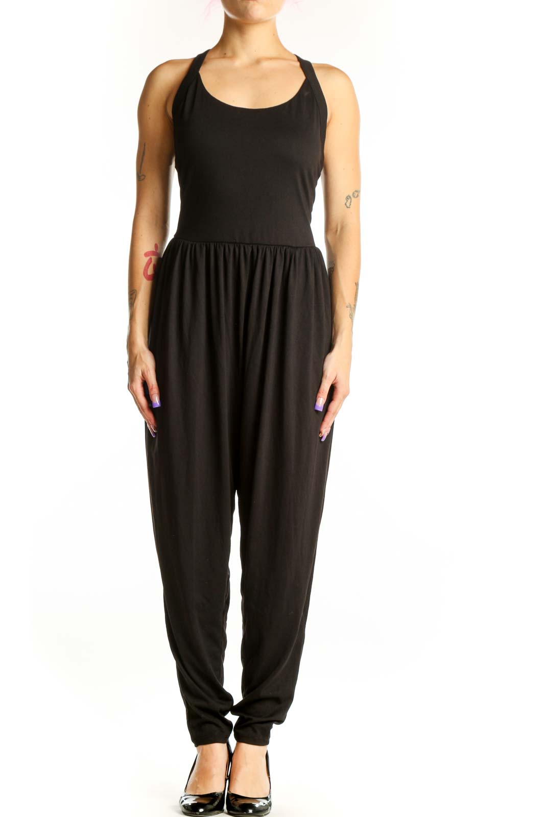 Black Halara Jumpsuit with Tapered Legs Front