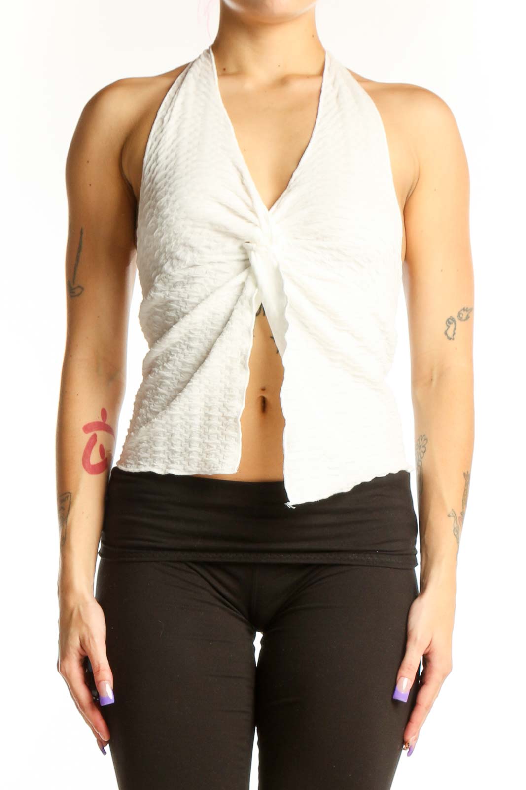 White Halter Twist Crop Top Front