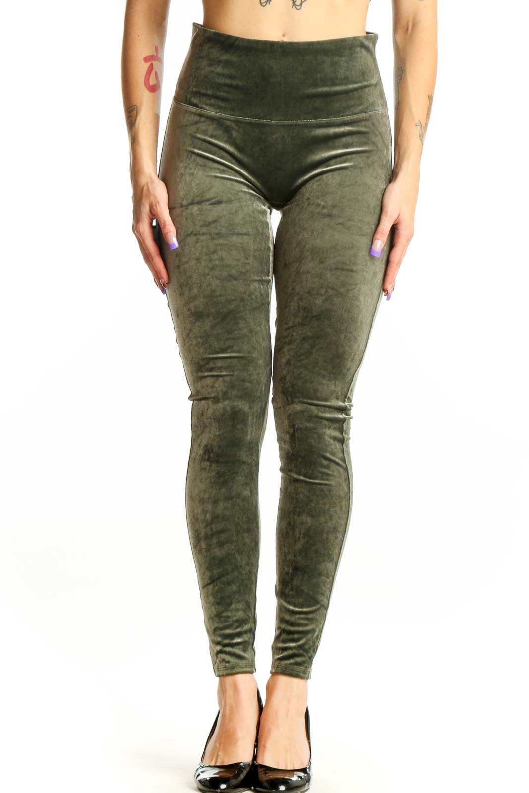 Green Velvet Spanx Leggings Front