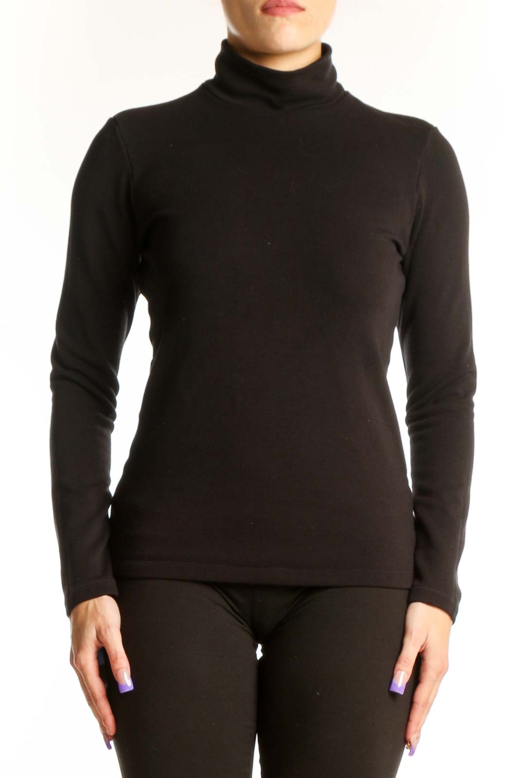 Black Turtleneck Long Sleeve Top Front