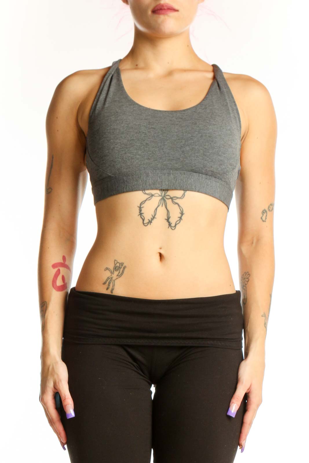 Gray Racerback Sports Bra Tank Top Front