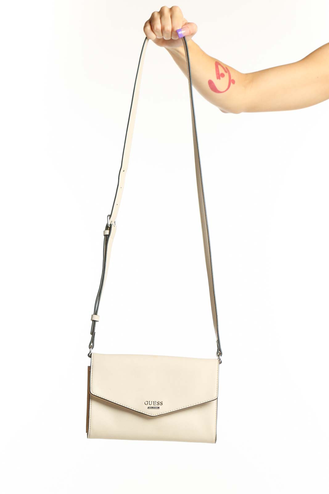 Cream Guess Crossbody Wallet Bag Front