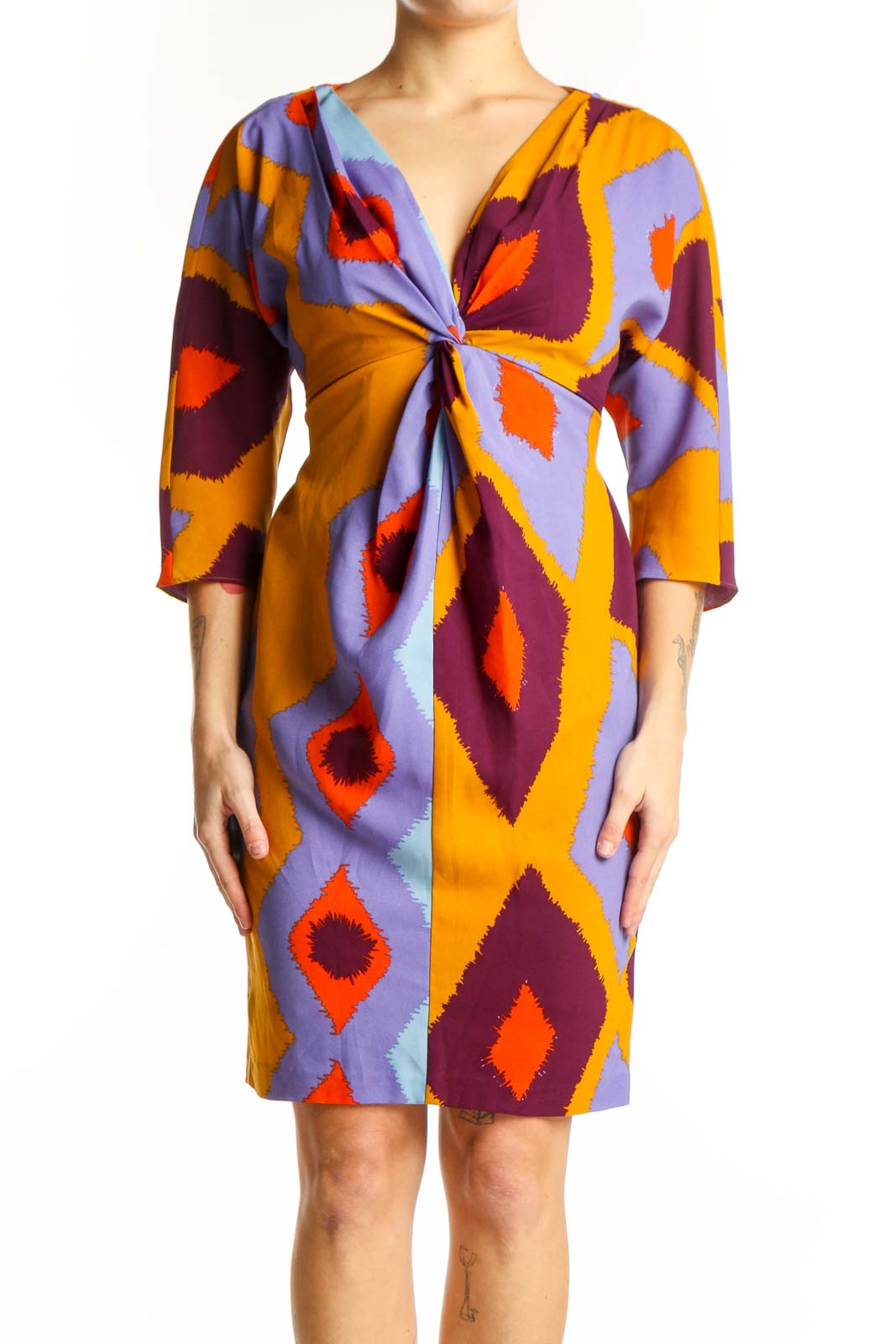 Multicolor Geometric Print Wrap Dress Front