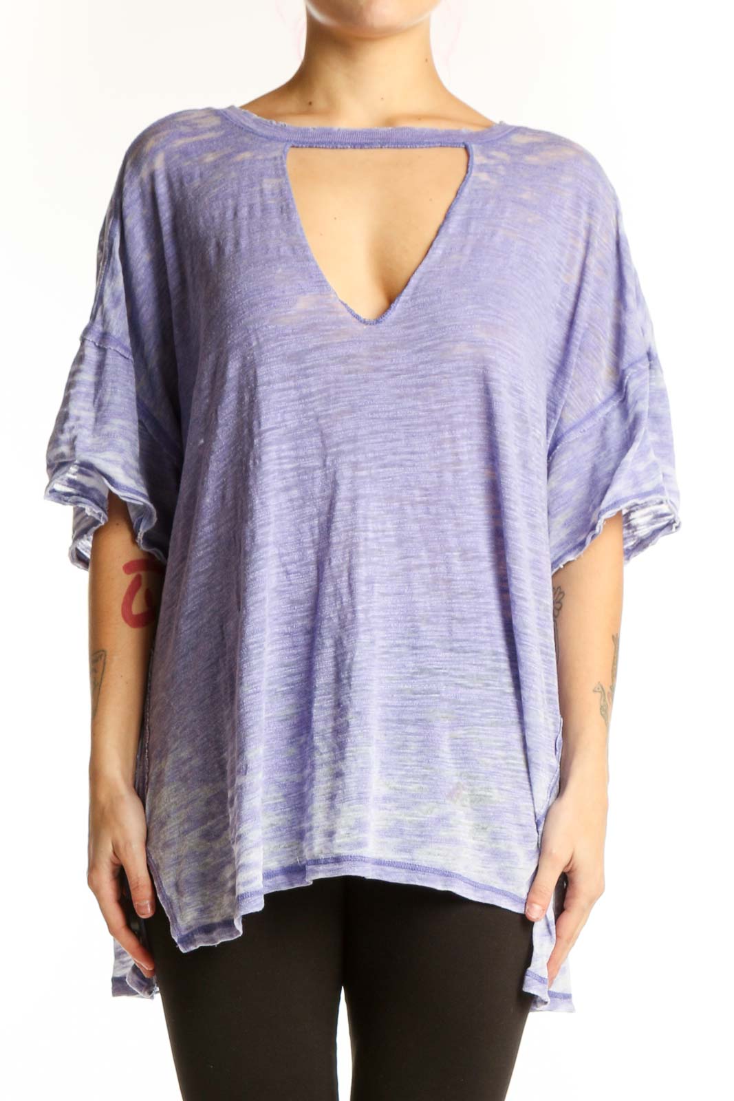 Purple Cutout V-Neck Relaxed Fit Top Front