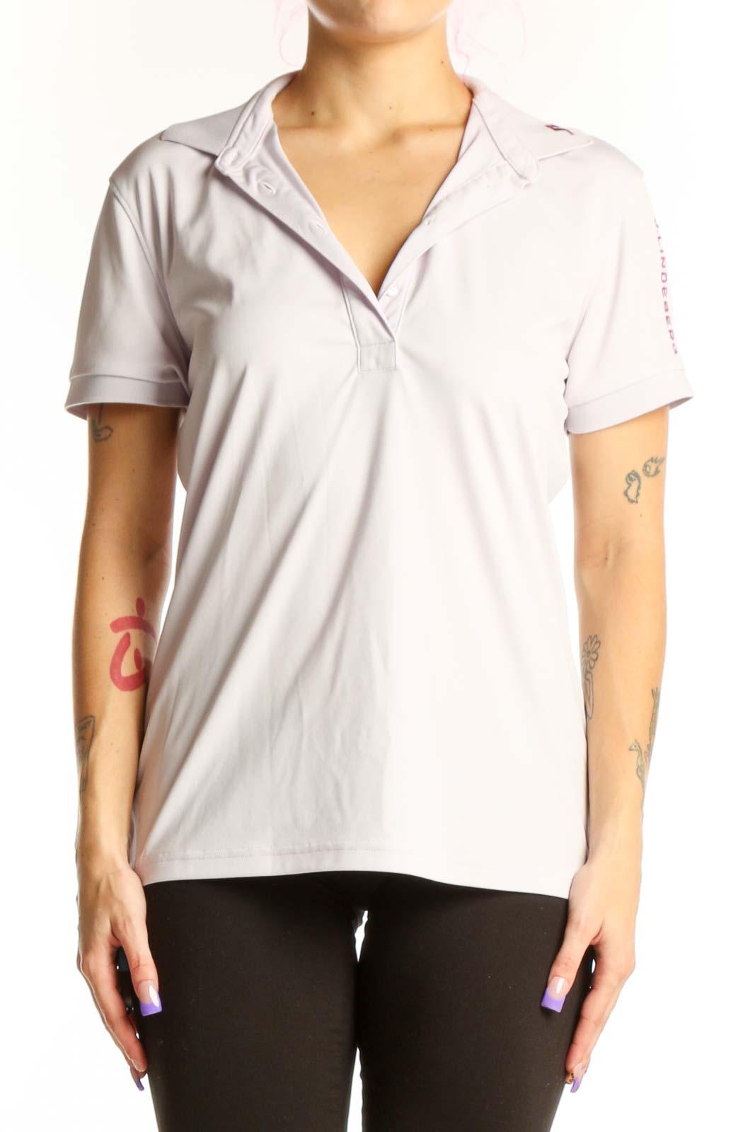 White Polo Short Sleeve Top Front