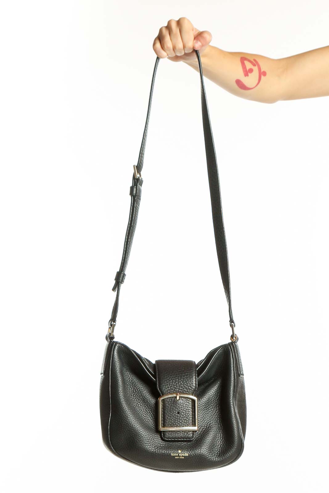 Black Leather Kate Spade Crossbody Bag Front