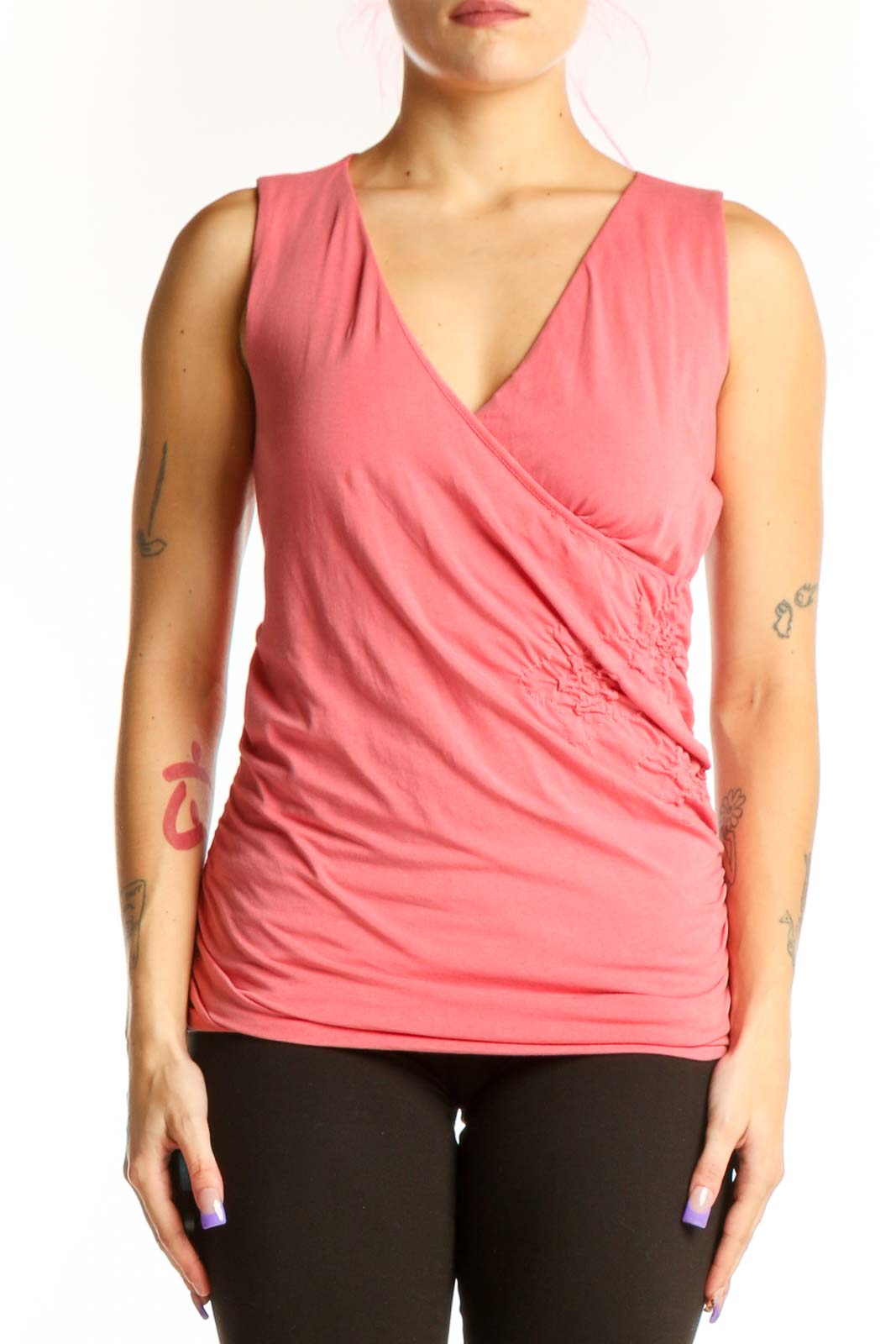 Pink Wrap V-Neck Sleeveless Top Front