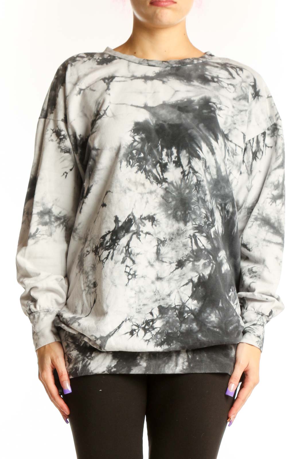 Gray Tie Dye Cotton Sweatshirt Top Front