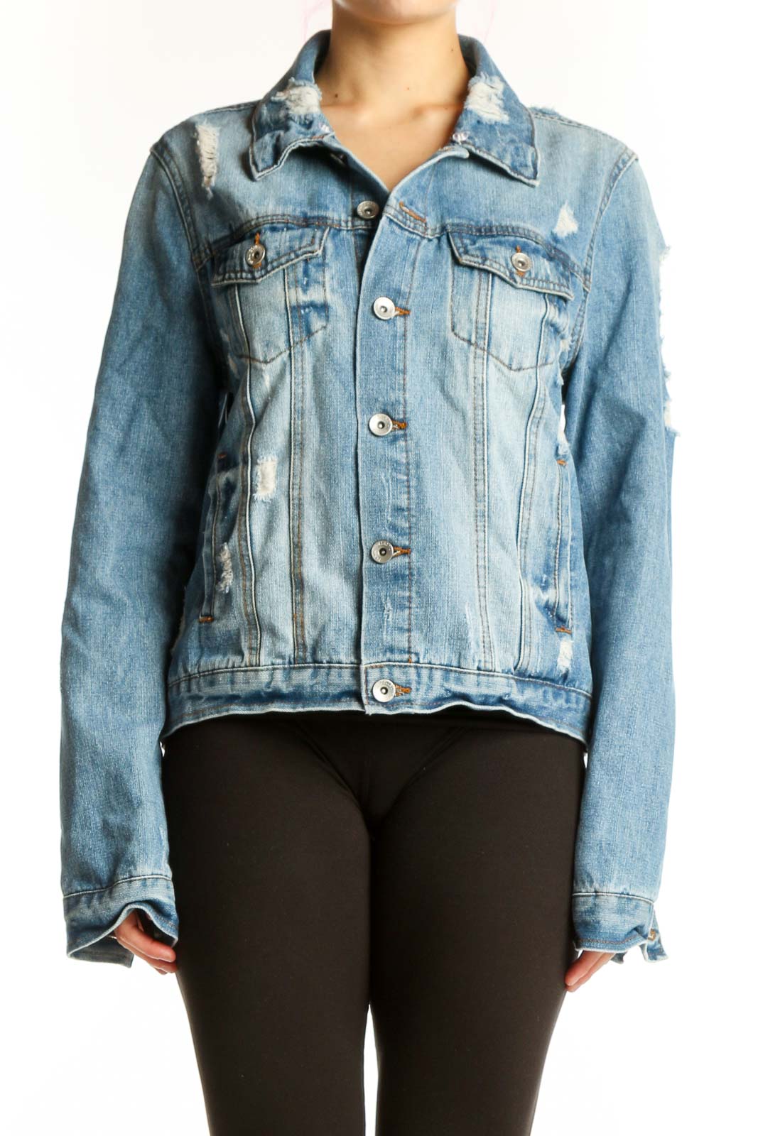 Blue Distressed Denim Jacket XL Front