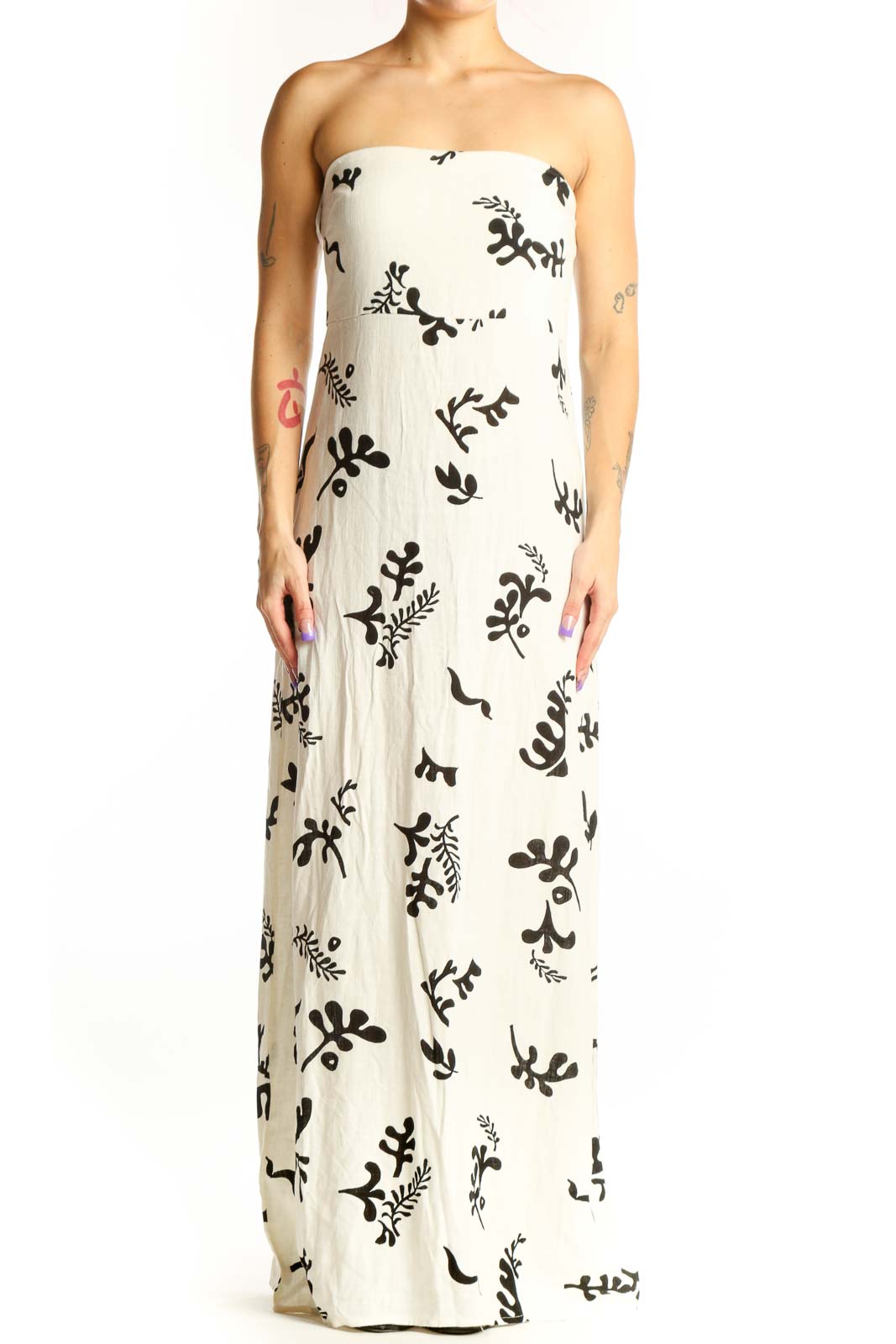Cream Floral Strapless Maxi Dress Front