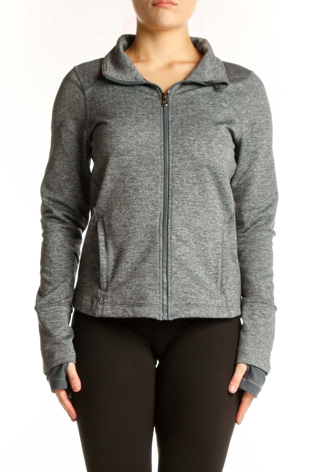 Gray Zip-Up Athletic Jacket Front