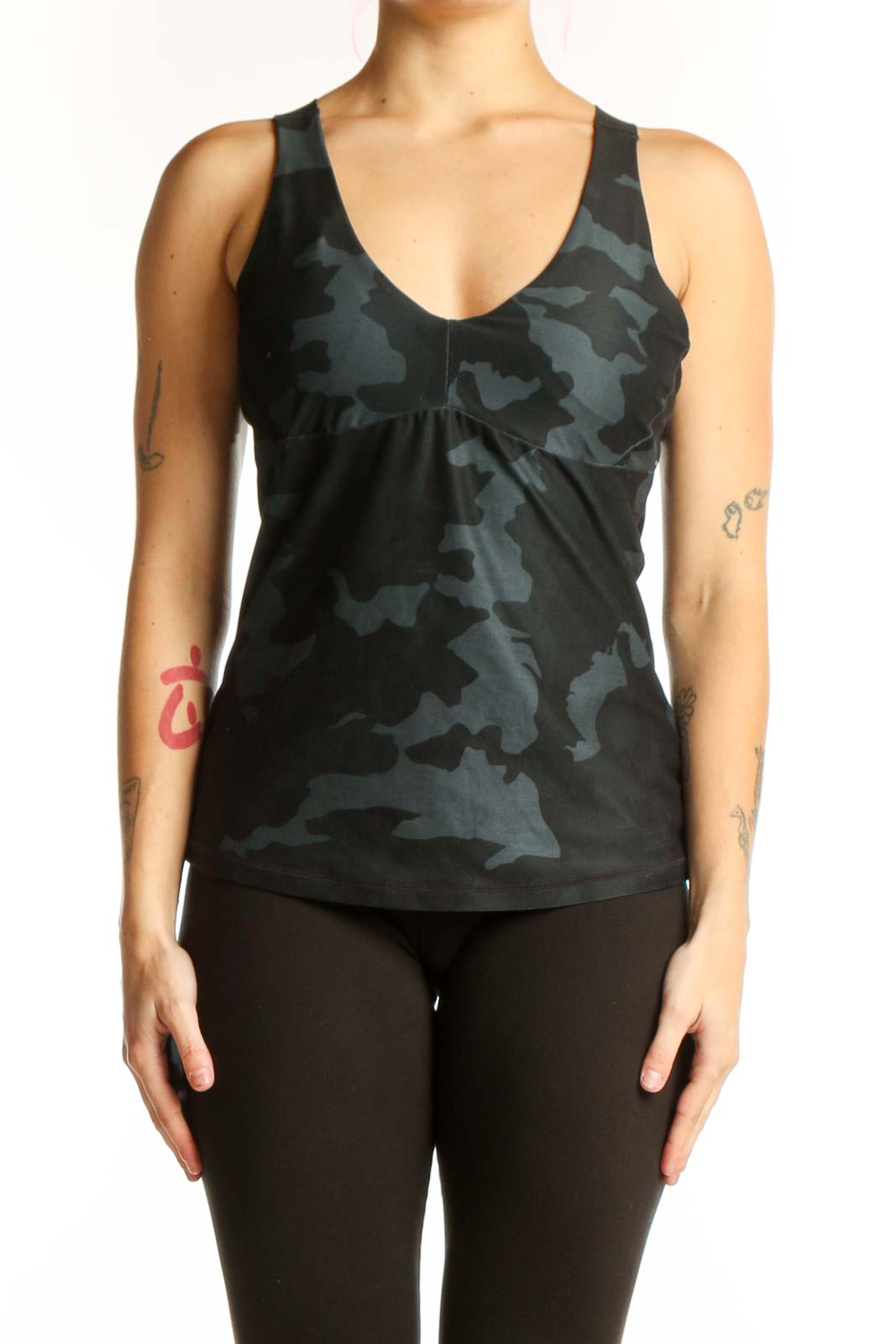 Black Camo V-Neck Athletic Tank Top Front