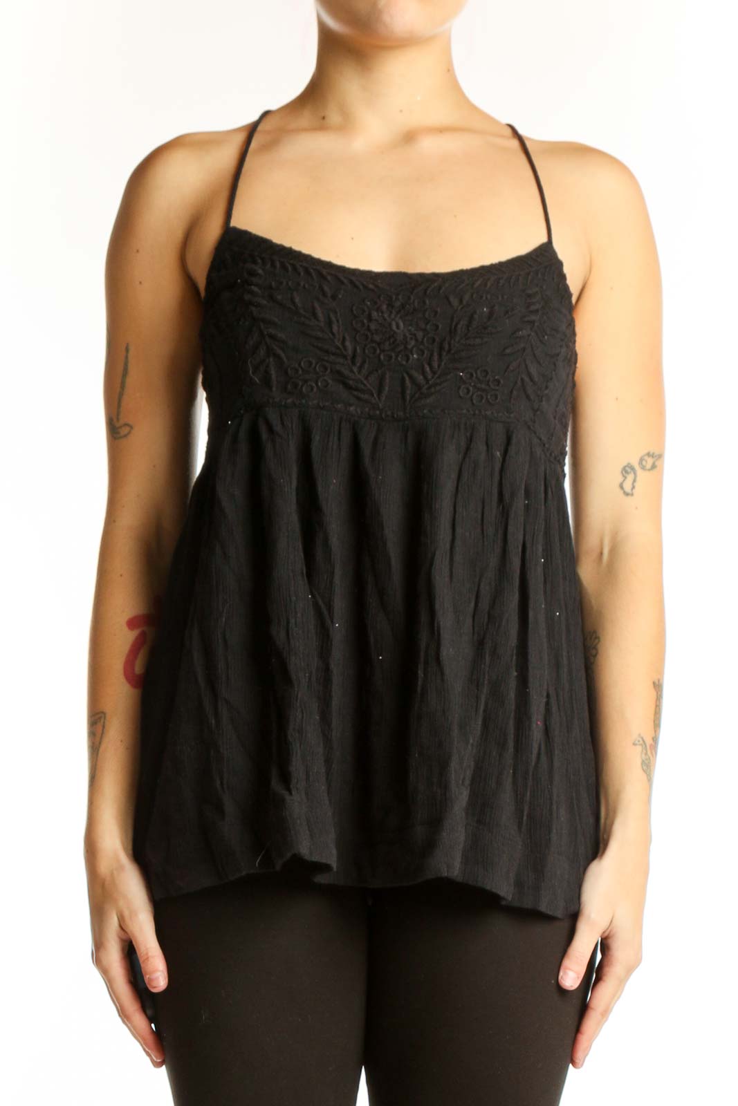 Black Embroidered Camisole Tank Top Front