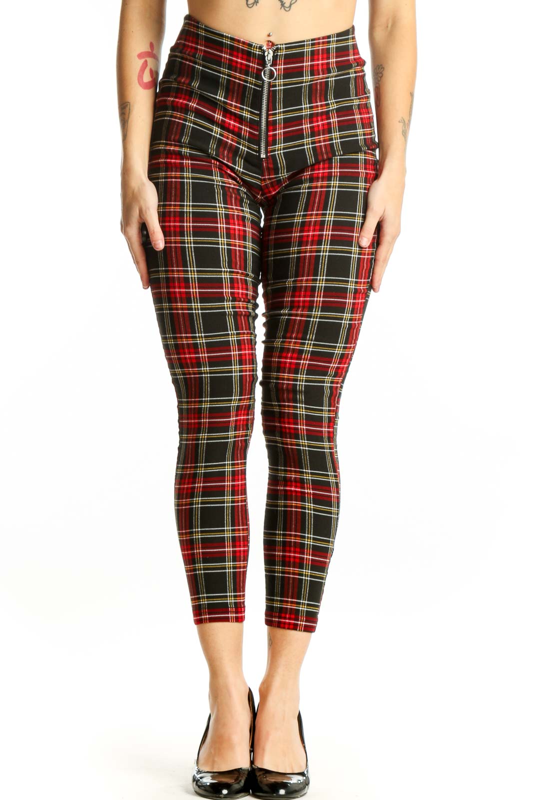 Red Tartan Plaid Cropped Pants Front