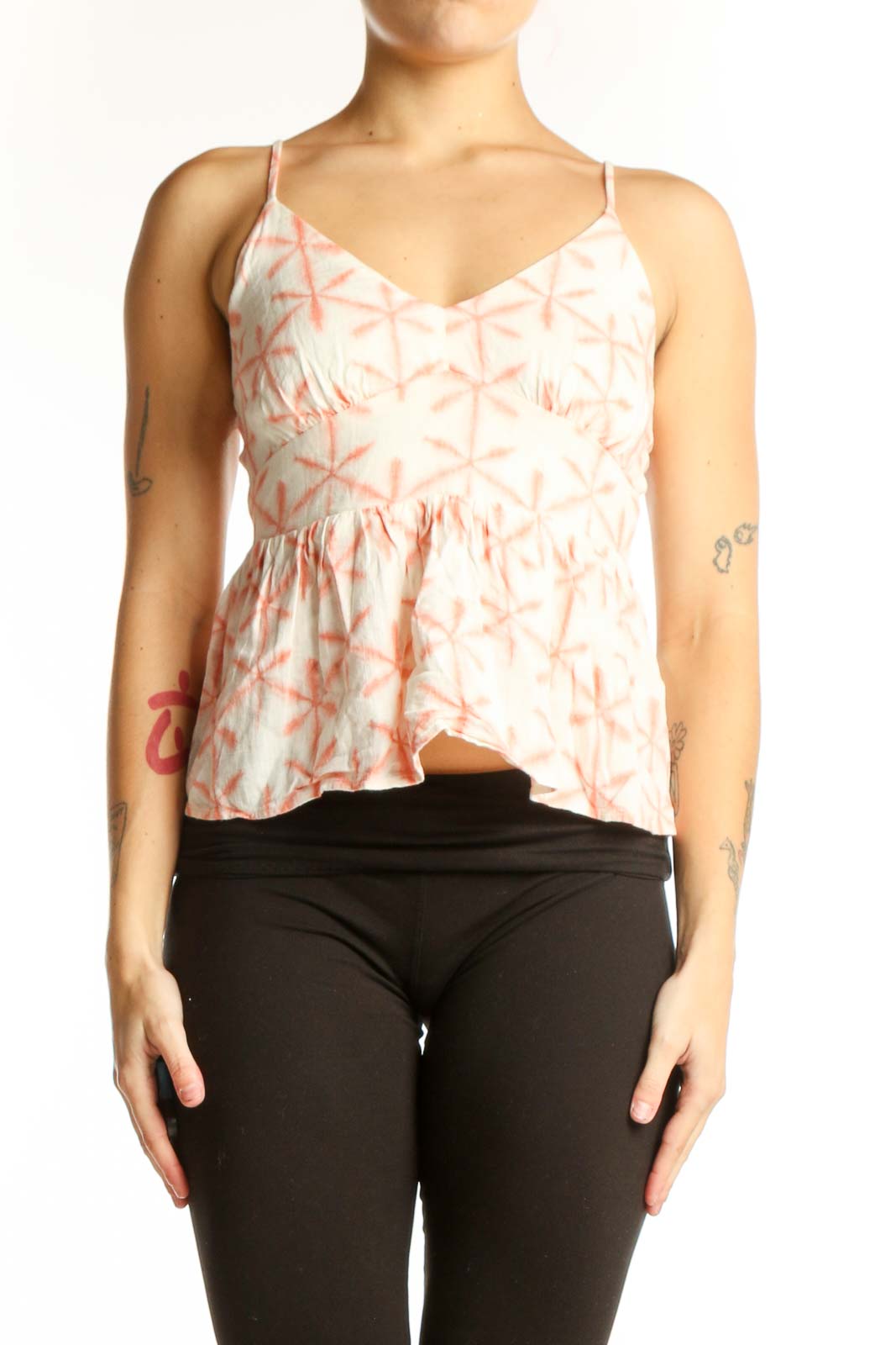 Cream Geometric Print Linen Camisole Top Front