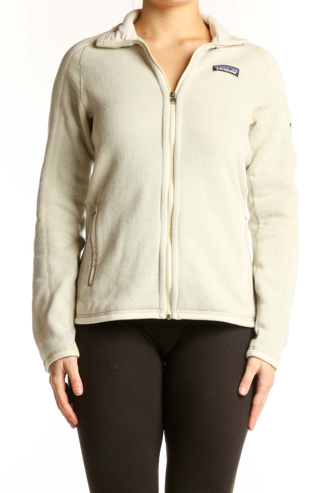 Cream Patagonia Fleece Zip Jacket Front