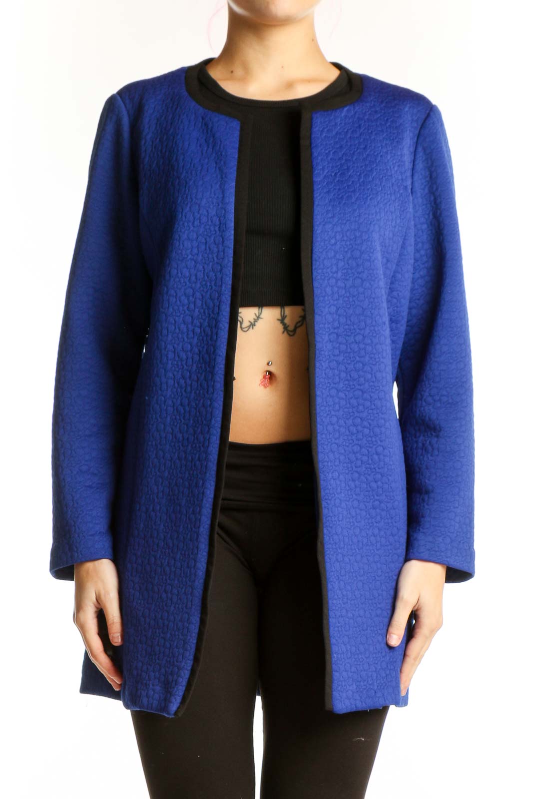 Blue Open Front Cardigan Jacket Front