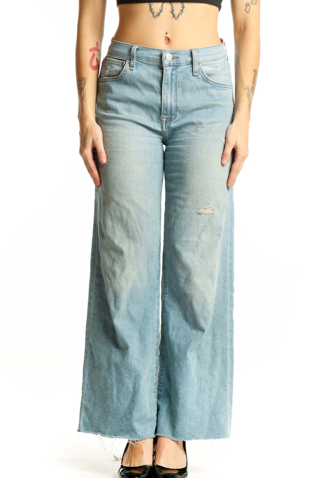Light Blue Distressed Wide Leg Jeans Front