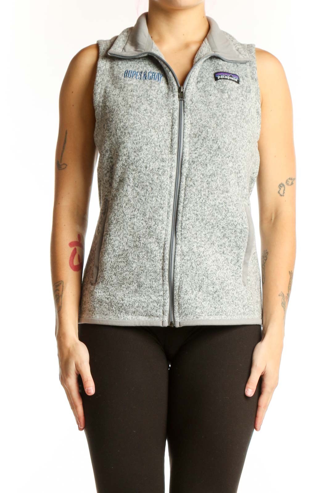 Gray Fleece Zip-Up Vest Front