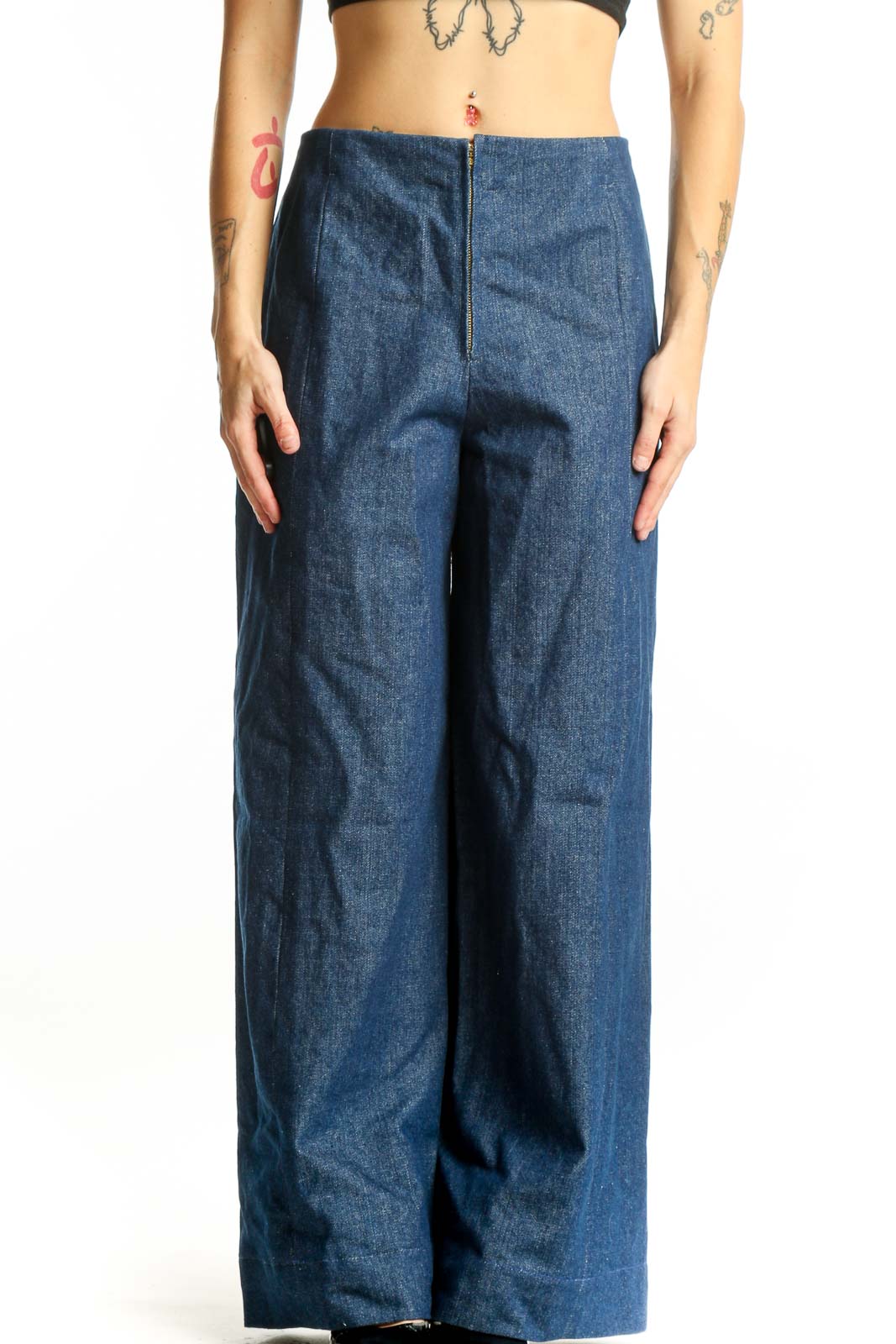 Blue Wide Leg Denim Jeans Front