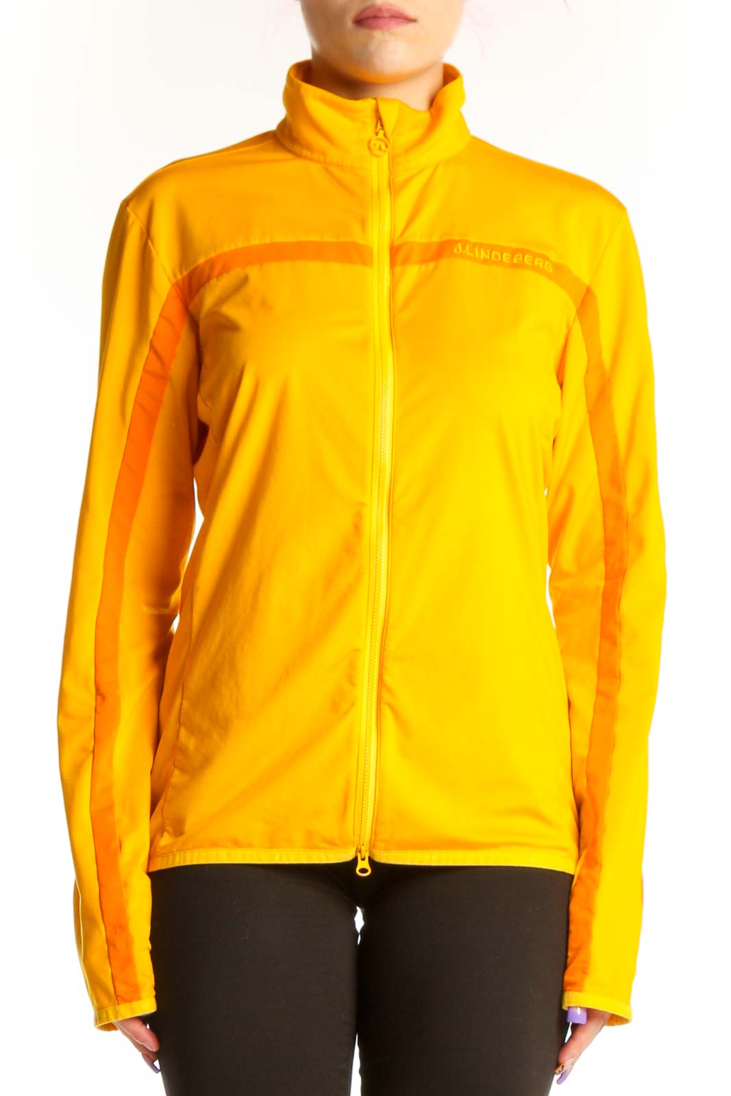 Yellow Windbreaker Jacket with Orange Accents Front