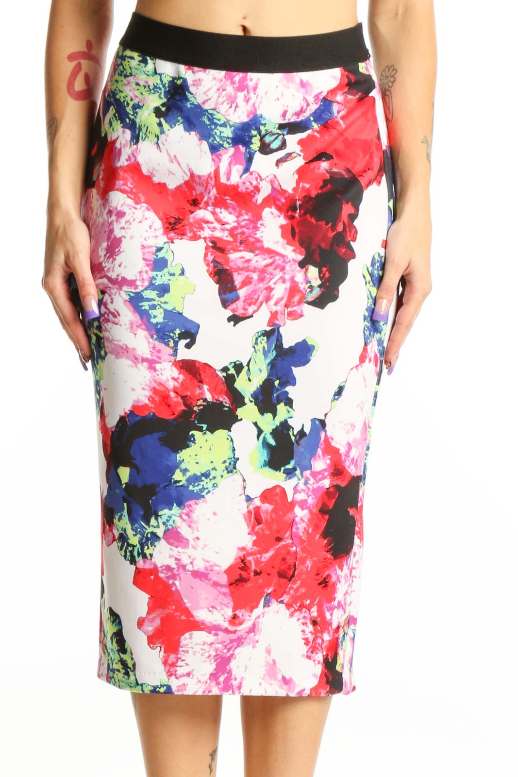 Multicolor Floral Pencil Skirt Front