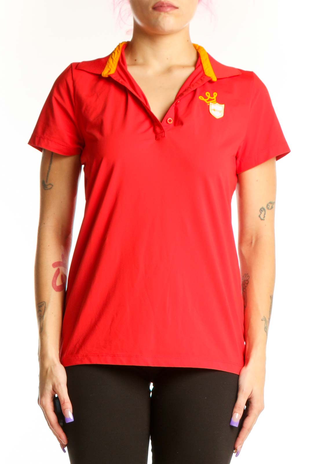 Red Polo Short Sleeve Top Front