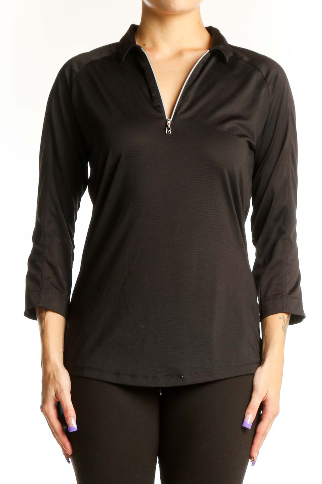 Black Quarter-Zip Athletic Top Front