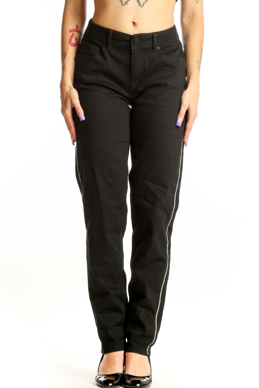 Black Jordache Denim Jeans with Side Stripe Front