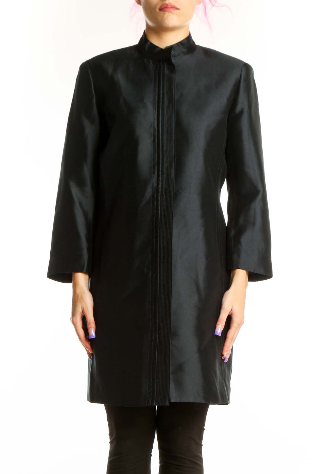 Black Silk Button-Front Jacket Dress Front