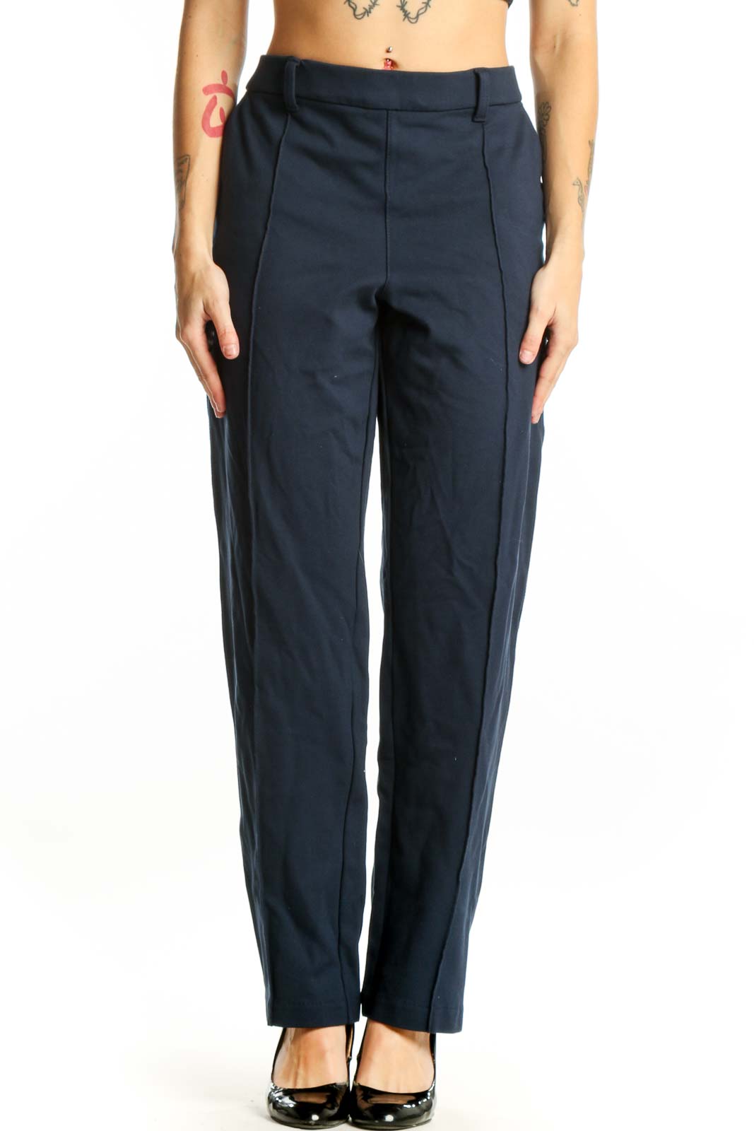 Navy Wide Leg Dress Pants Front