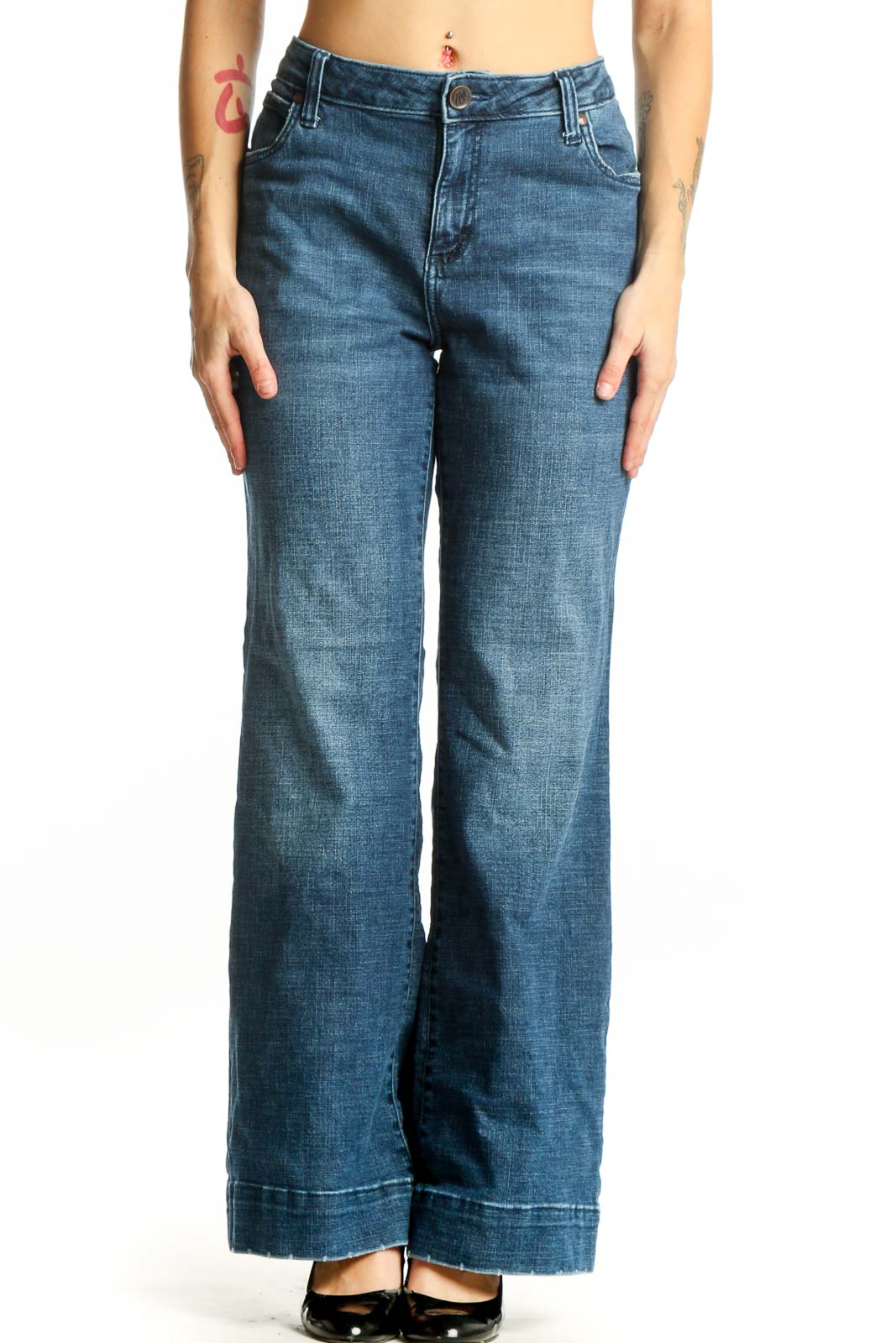 Blue Medium Wash Wrangler Flare Jeans Front