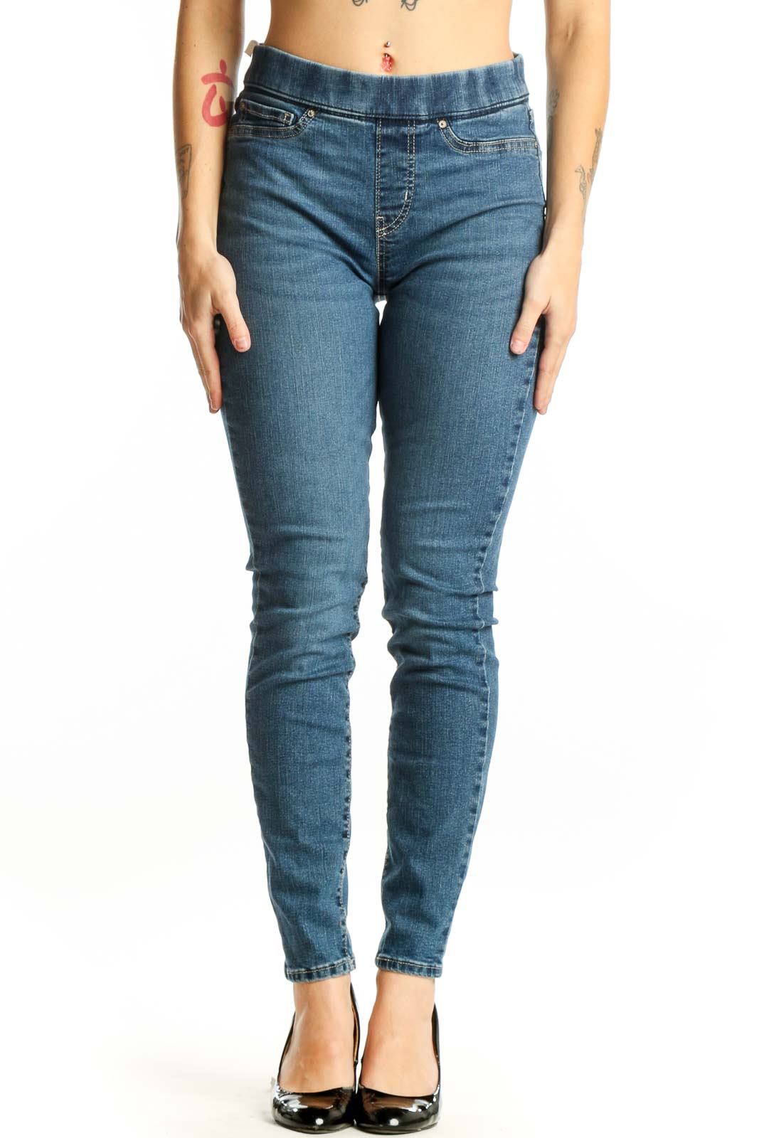 Blue Medium Wash Skinny Denim Jeans Front