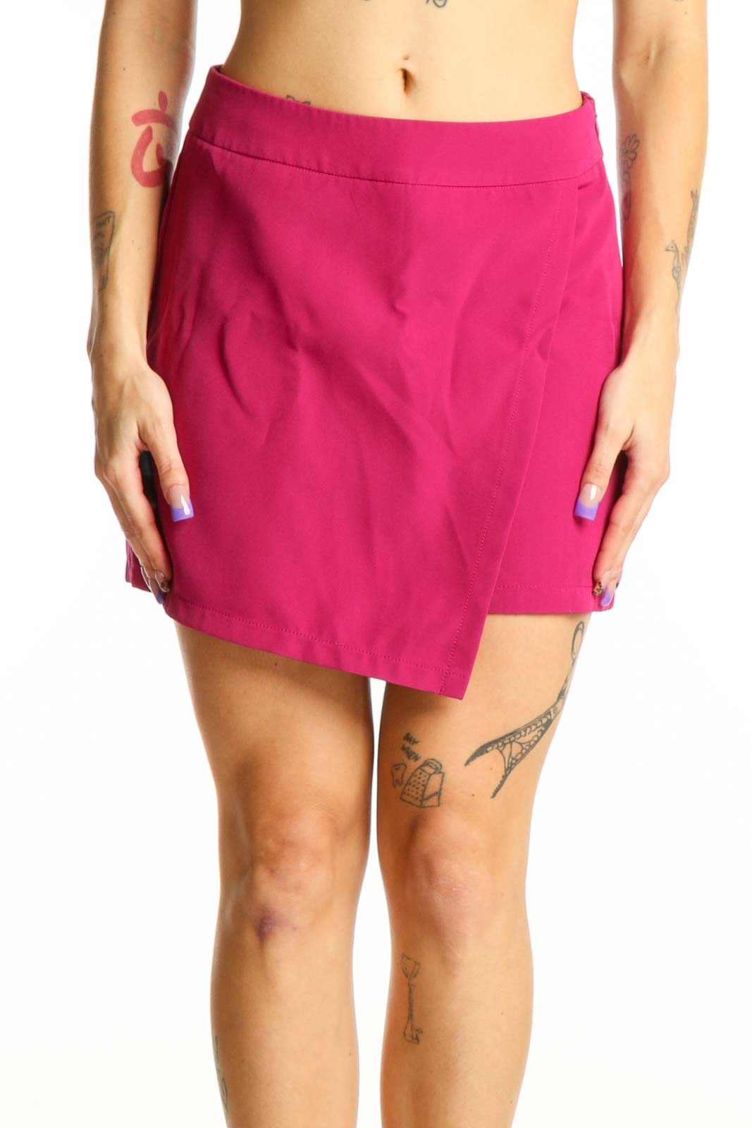 Pink Asymmetrical Athletic Shorts Front