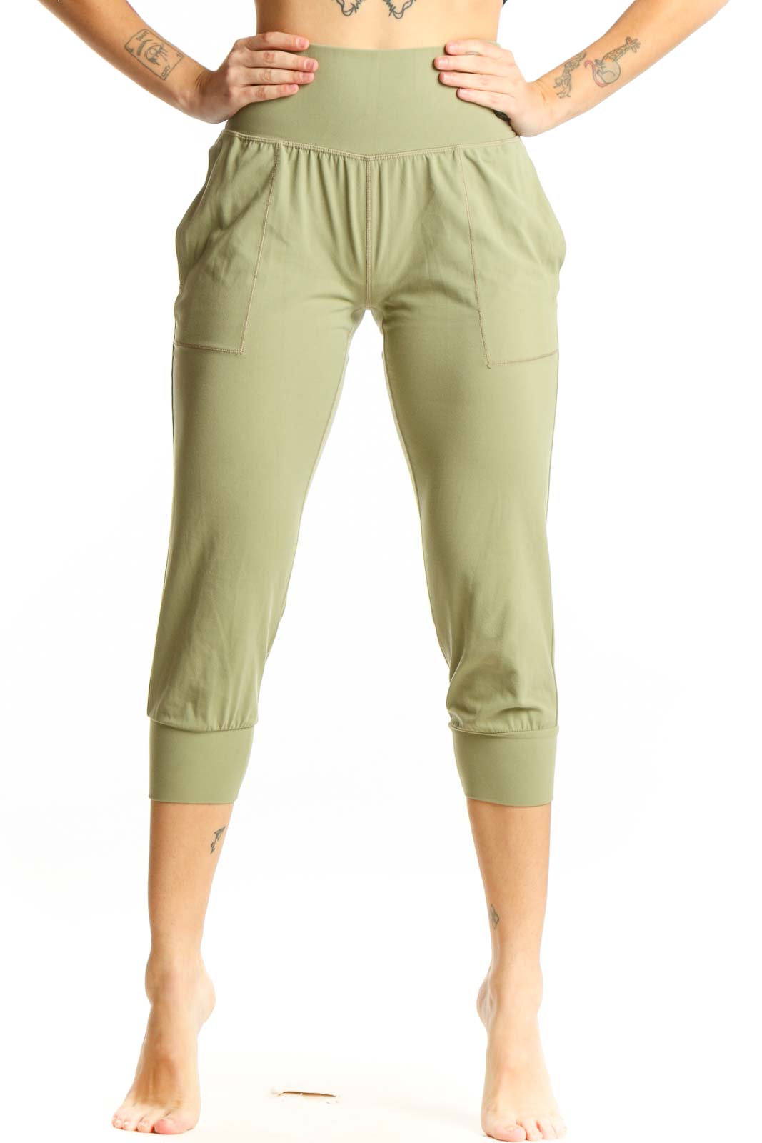Sage Green Capri Athletic Pants with Pockets Front