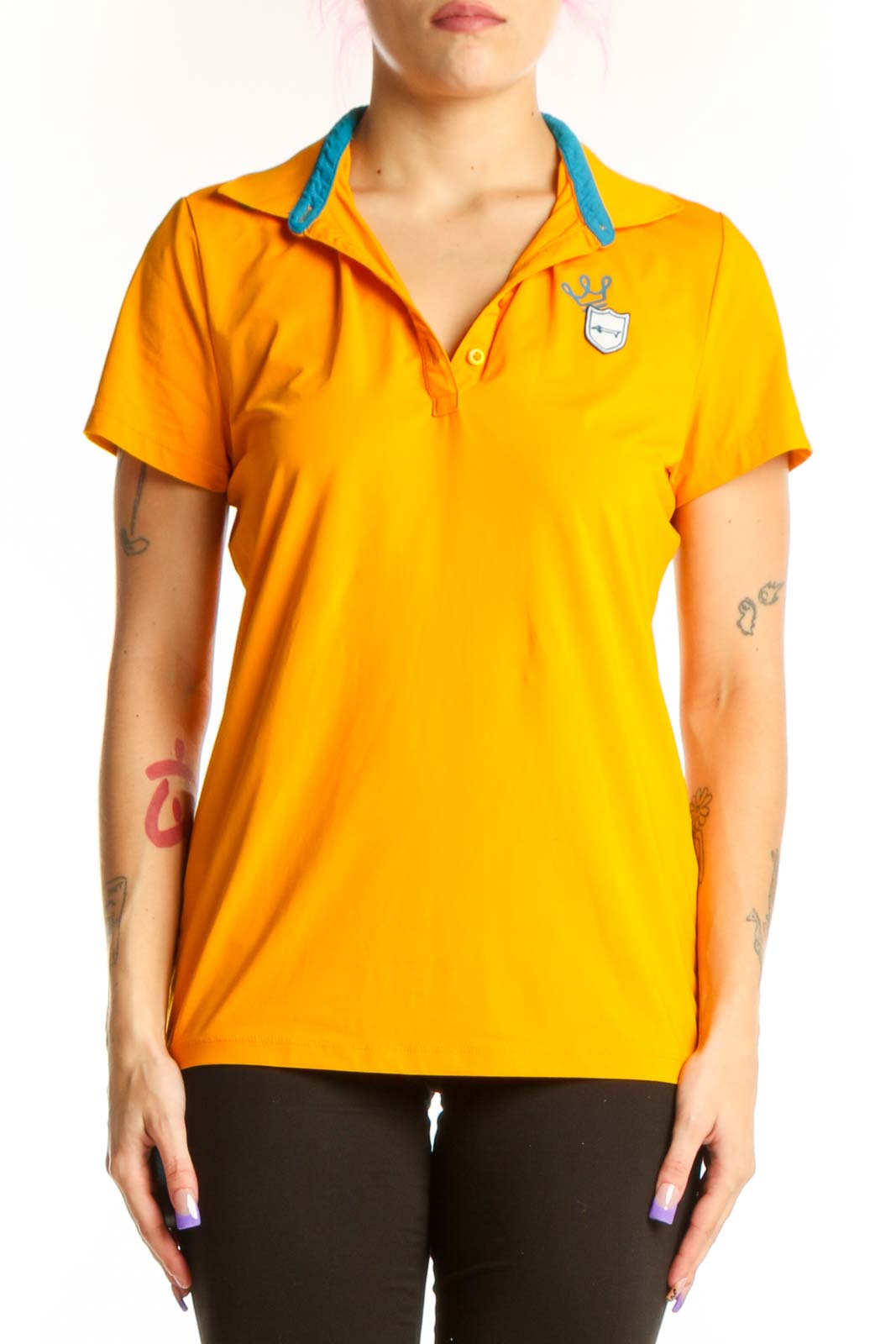 Yellow Short Sleeve Polo Top Front