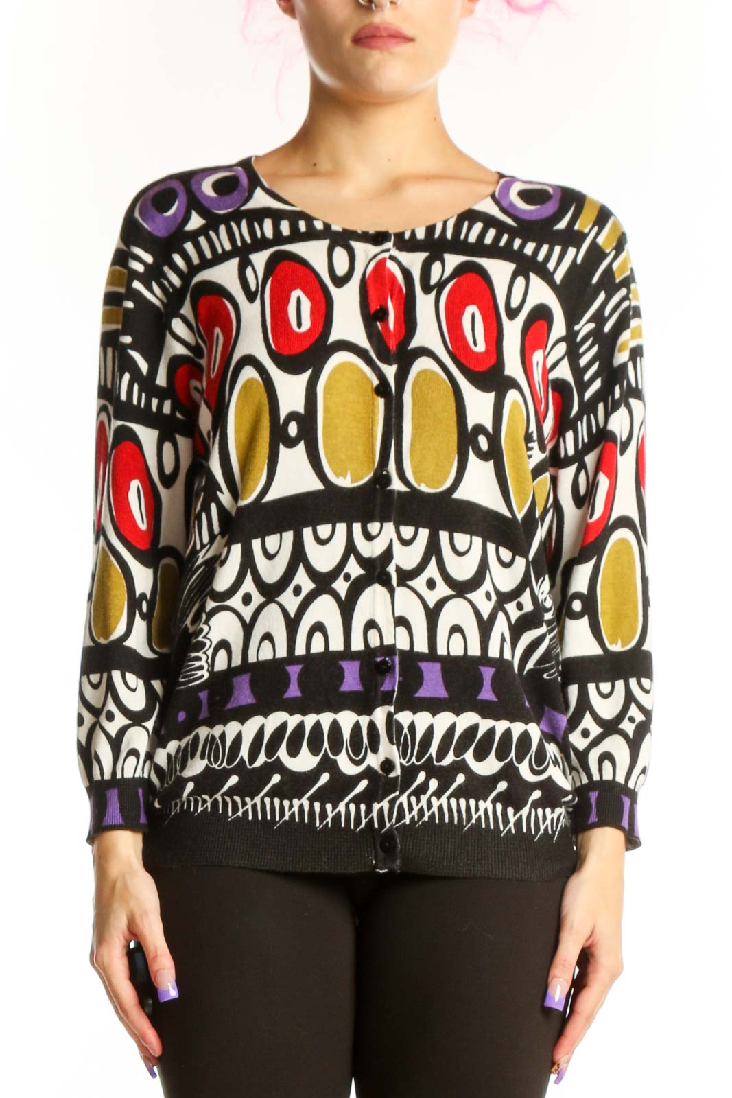 Multicolor Abstract Geometric Knit Sweater Front