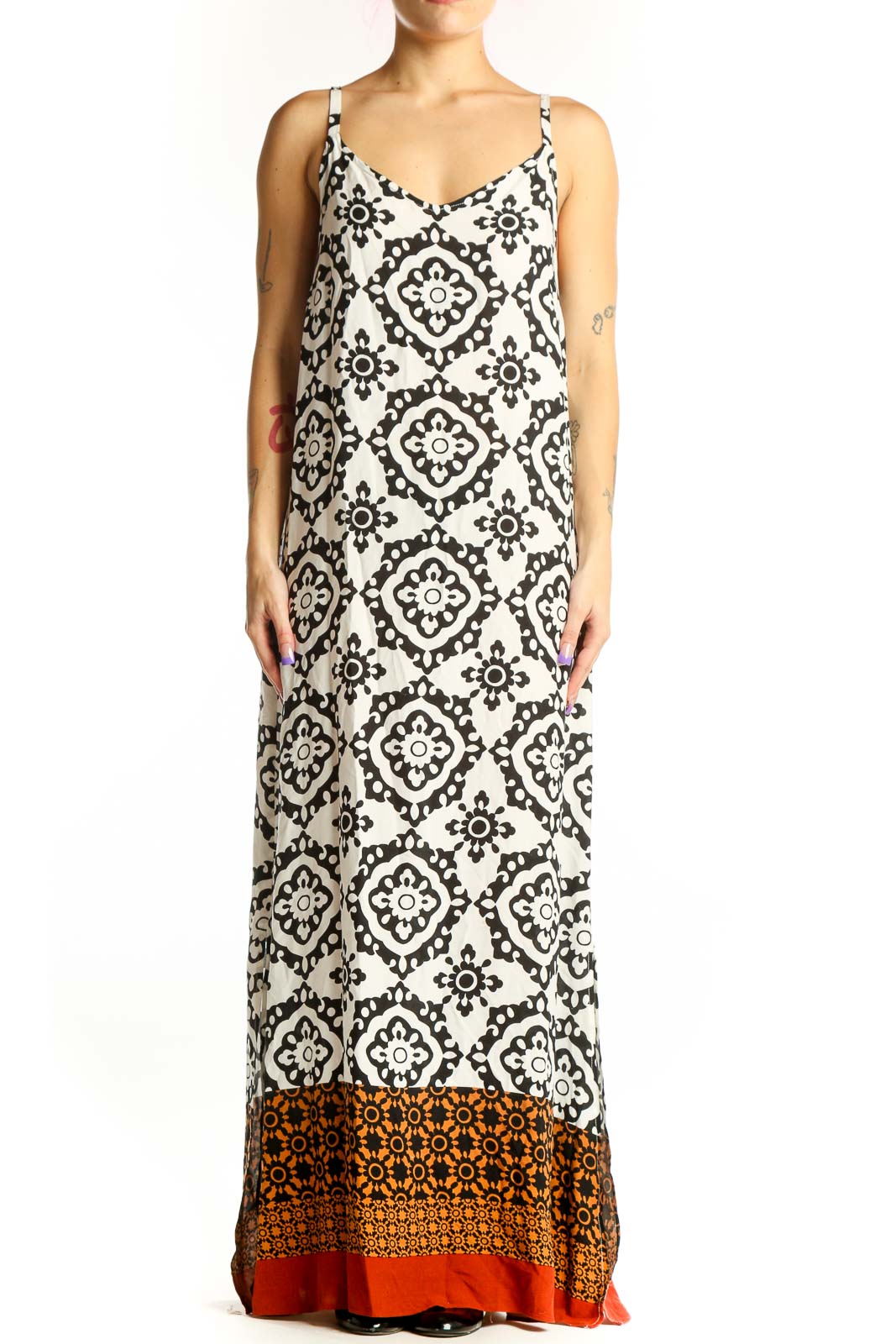 Cream Geometric Print Maxi Dress Front