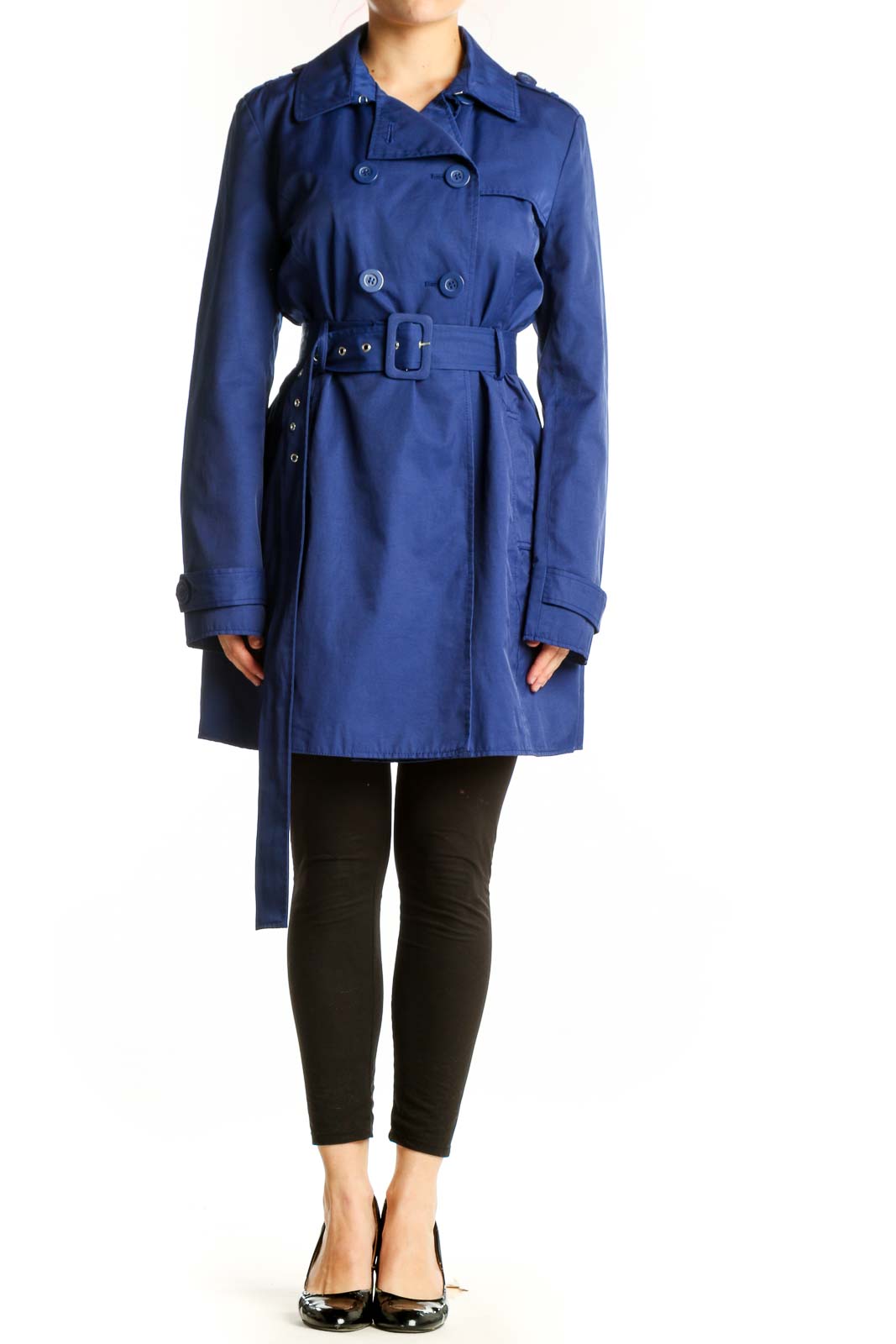 Navy Double-Breasted Trench Coat Front