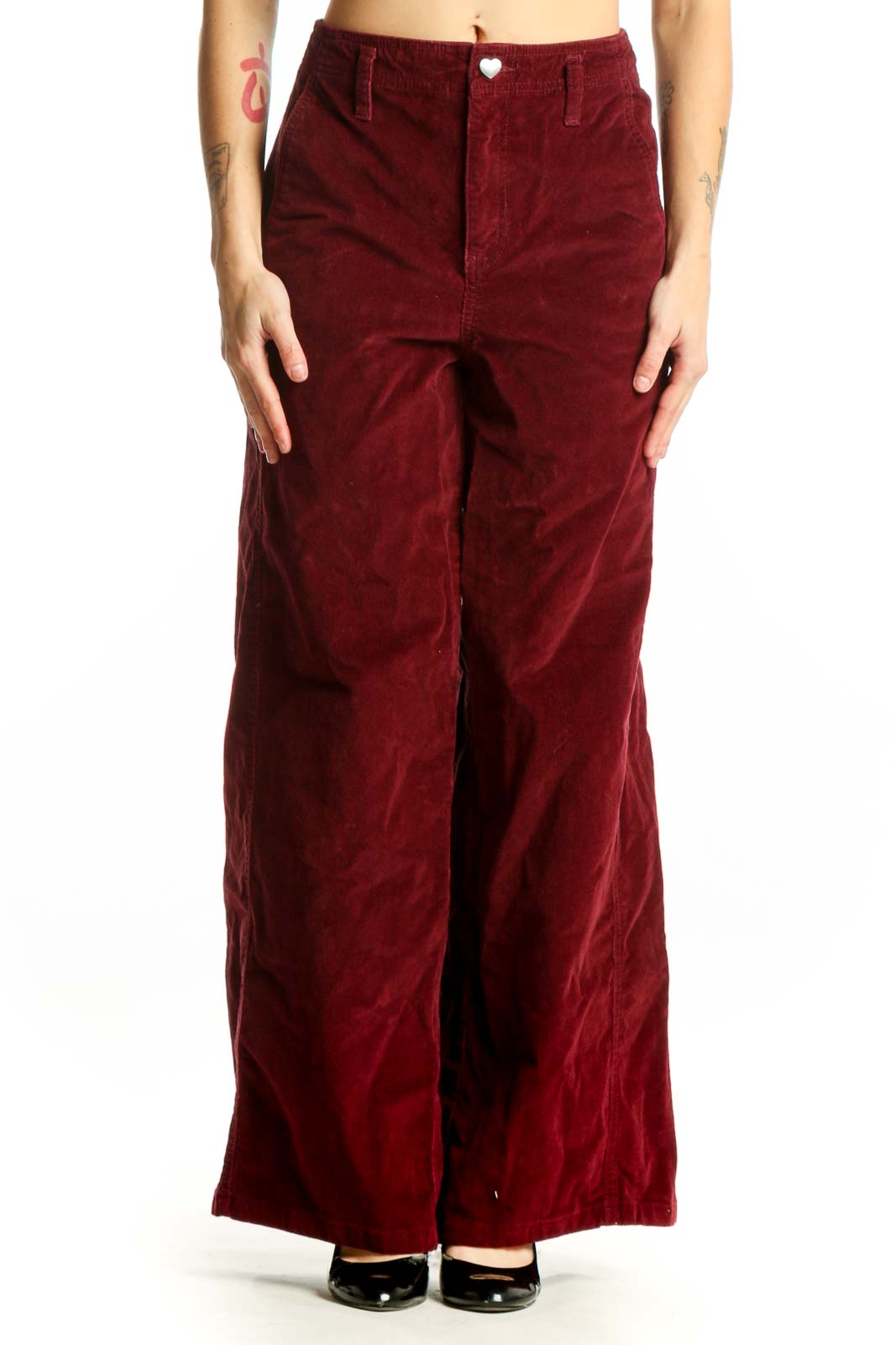 Burgundy Velvet Wide Leg Pants Front