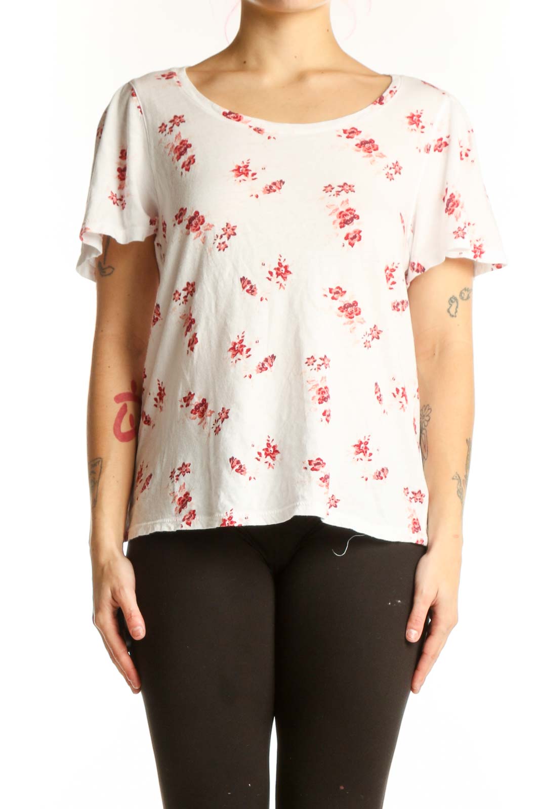 Cream Floral Short Sleeve Tee Front